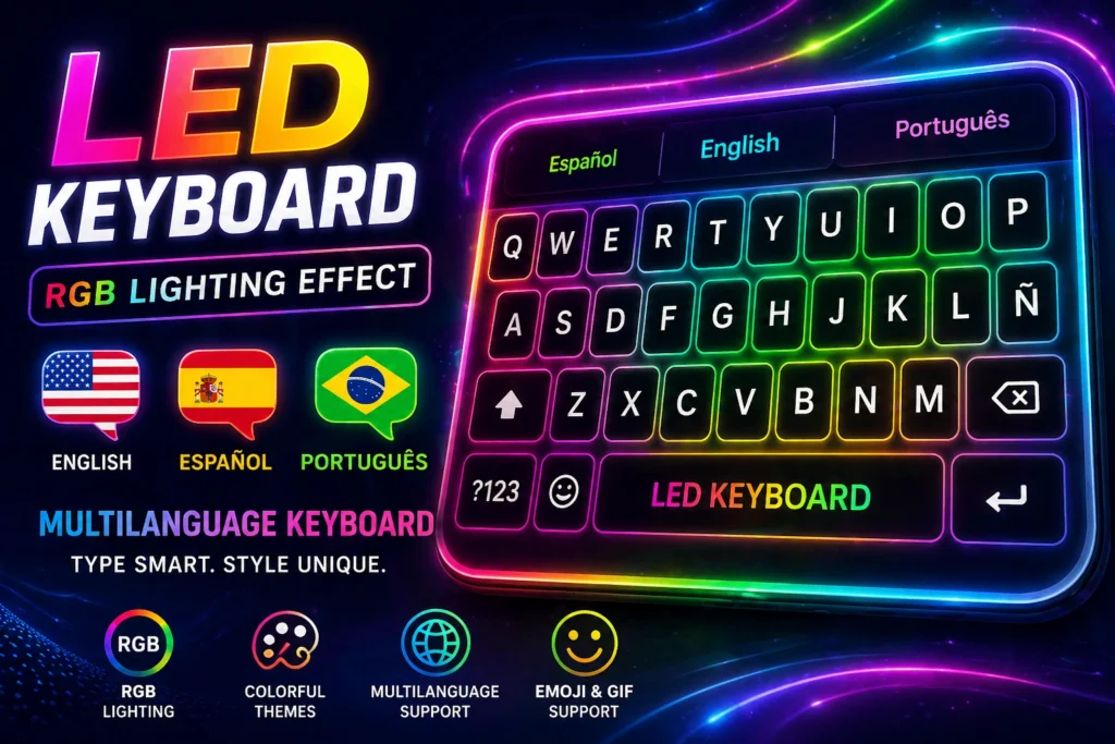 LED Keyboard – RGB Lighting Effect Multilanguage English, Spanish, Portuguese